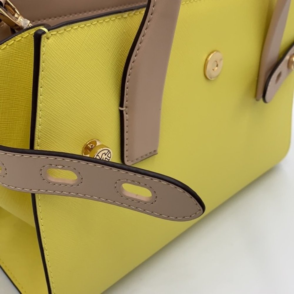 Michael Kors Carmen Medium Colorblock Faux Saffiano Leather Belted Satchel - Picture 6 of 16